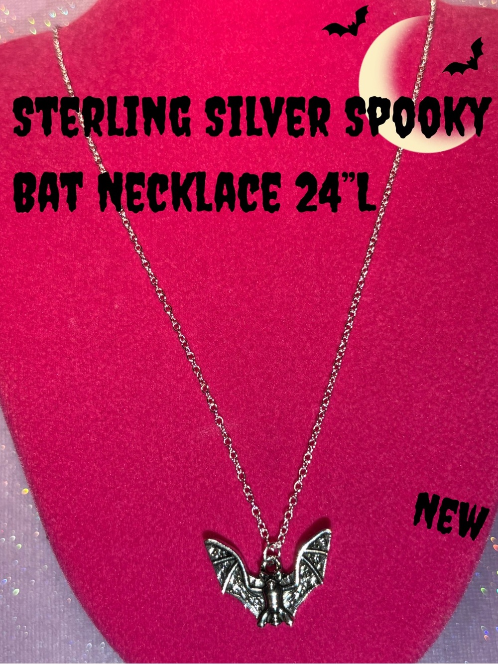 Halloween Bat Figure Necklace Sterling Silver Jewelry Witch Cosplay gothic alt